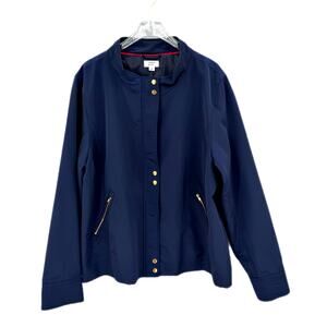 Crown & Ivy Navy Blue Water Resistant Full Zip Snaps Pockets Rain Jacket